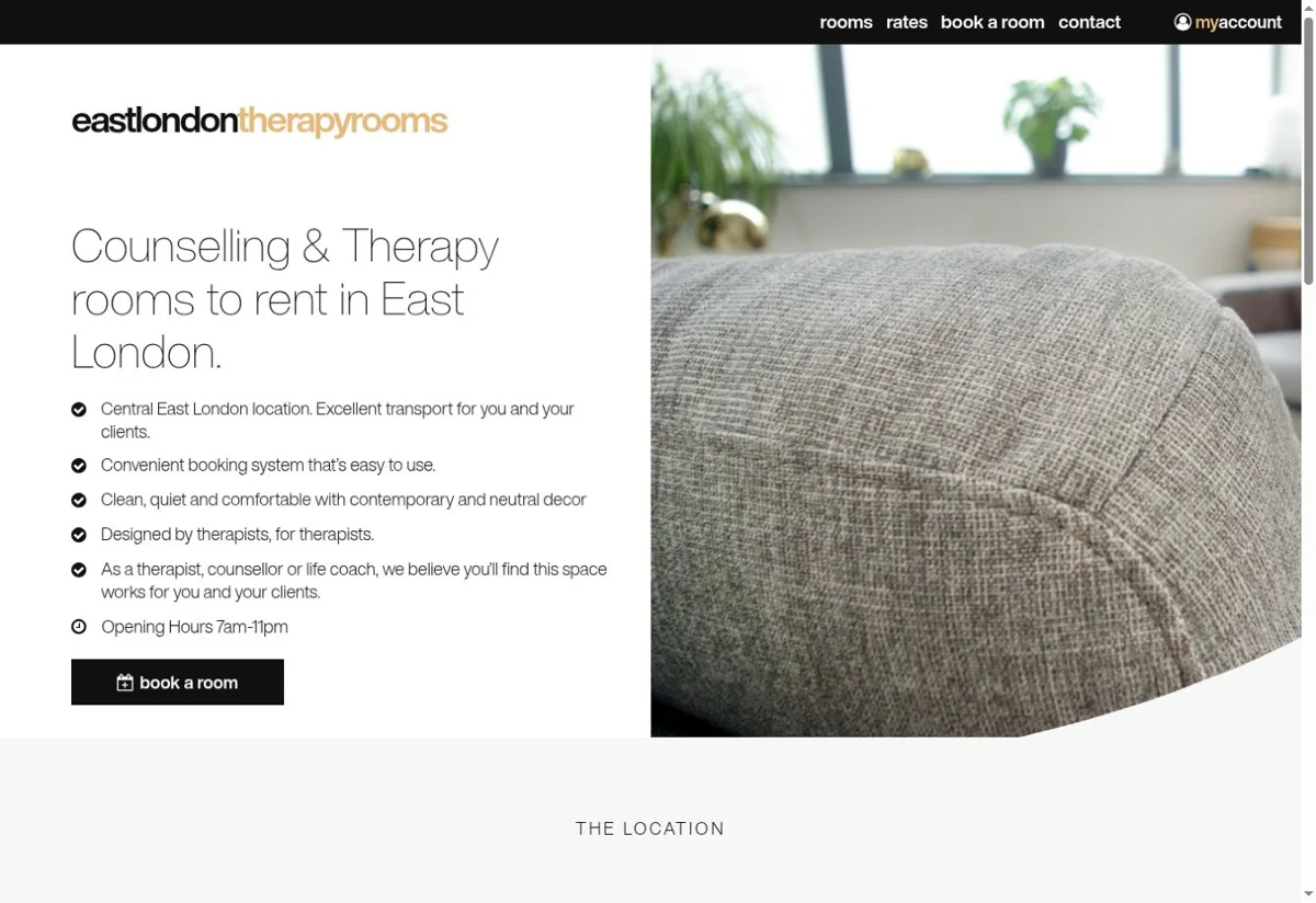 East London Therapy Rooms website screenshot